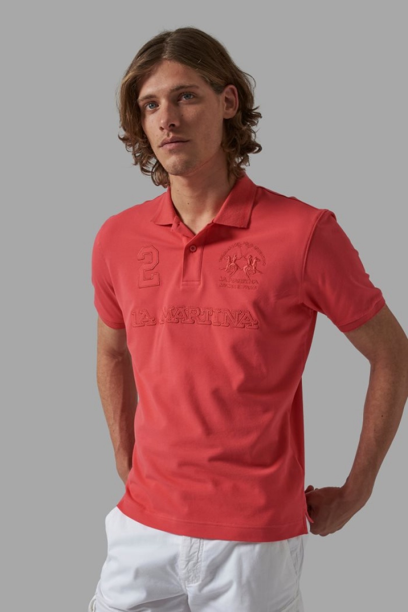 Coral La Martina Regular-fit Stretch Cotton Men Polo Shirt USA | EDY-8508