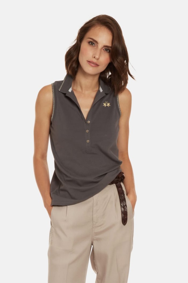 Dark Grey La Martina Regular-fit Sleeveless Women Polo Shirt USA | JFI-8178