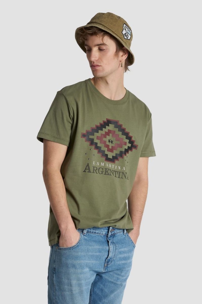 Deep Green La Martina Regular-fit Cotton Men T Shirts USA | KRC-8519