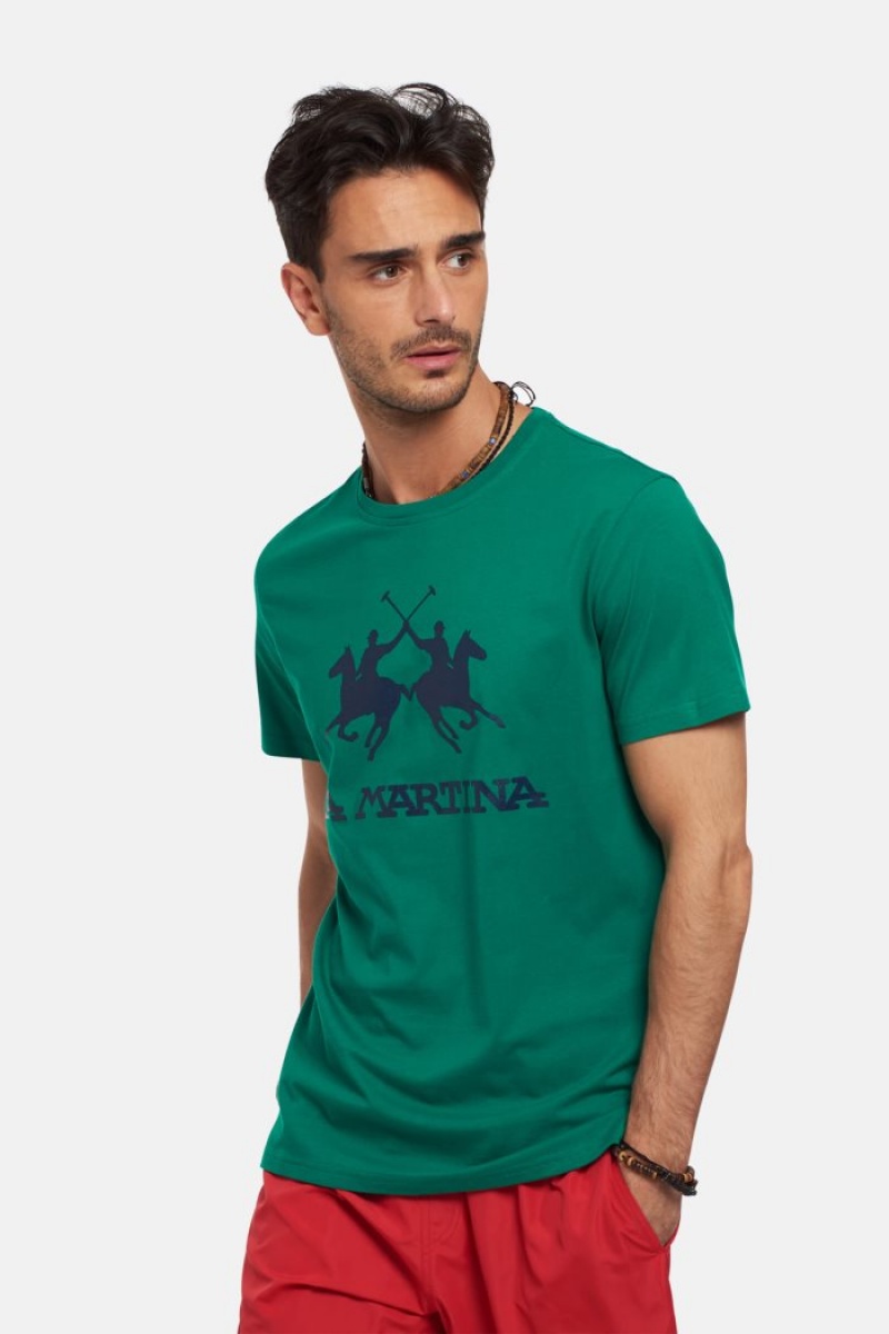 Green La Martina Regular-fit Cotton Men T Shirts USA | UWB-1387