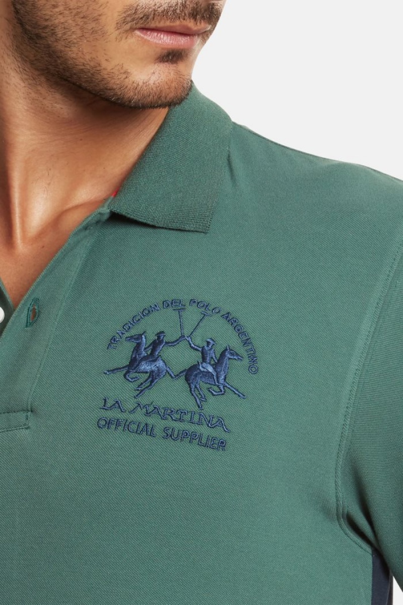 Green La Martina Short-sleeved Regular Fit Men Polo Shirt USA | WVD-7982