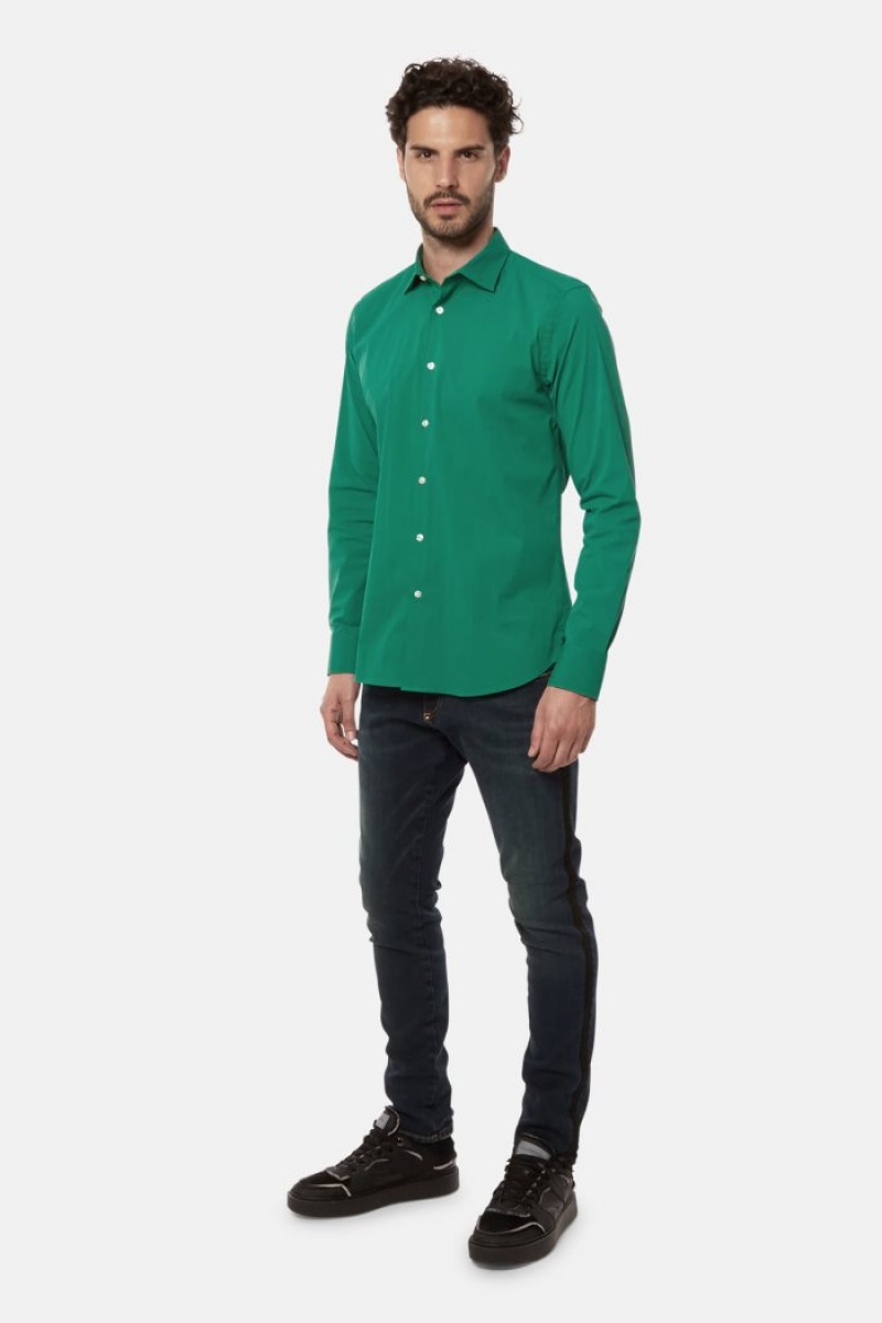 Green La Martina Slim-fit Stretch Cotton Men Shirts USA | DEJ-6946