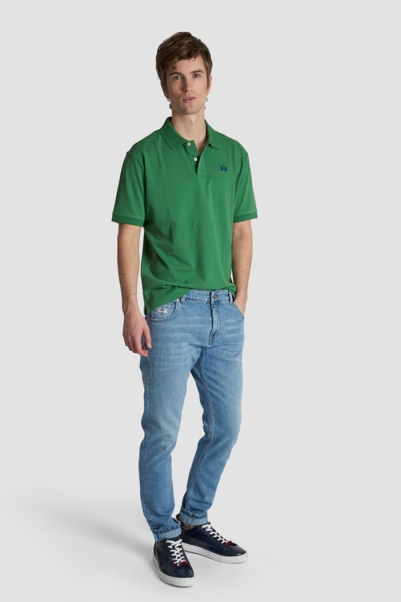 Green La Martina Slim-fit Stretch Piqué Men Polo Shirt USA | UJA-8745