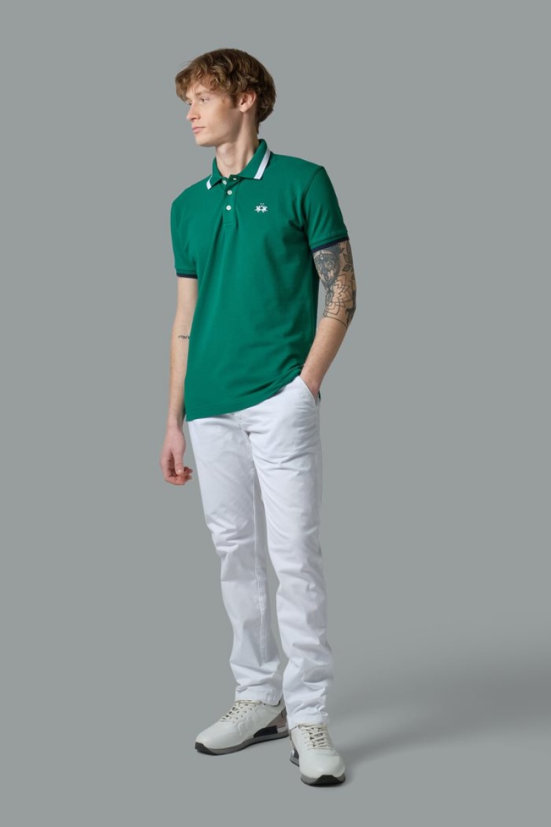 Green La Martina Slim-fit Stretch Piqué Men Polo Shirt USA | TBX-9688