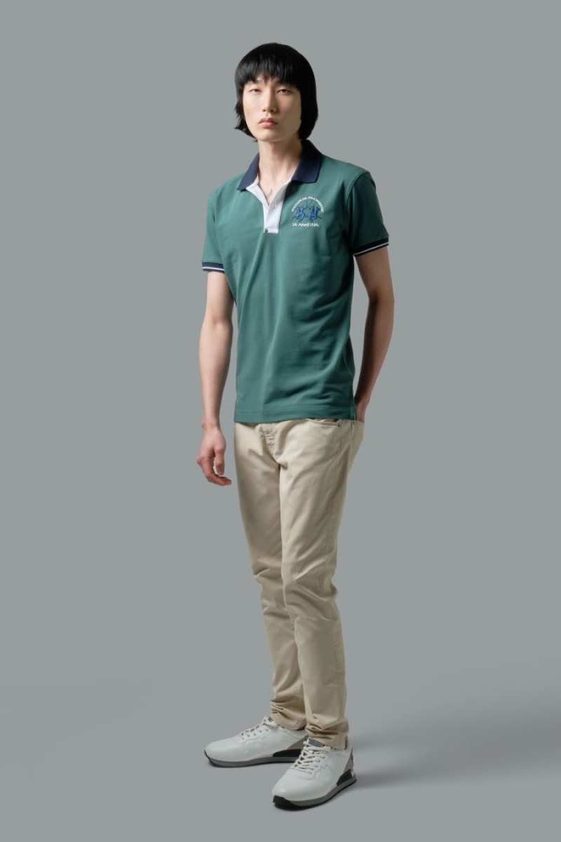 Green La Martina Slim-fit Stretch Piqué Men Polo Shirt USA | LVO-9304