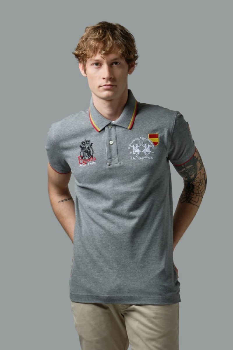 Grey La Martina Stretch Piqué Men Polo Shirt USA | ZQE-4124