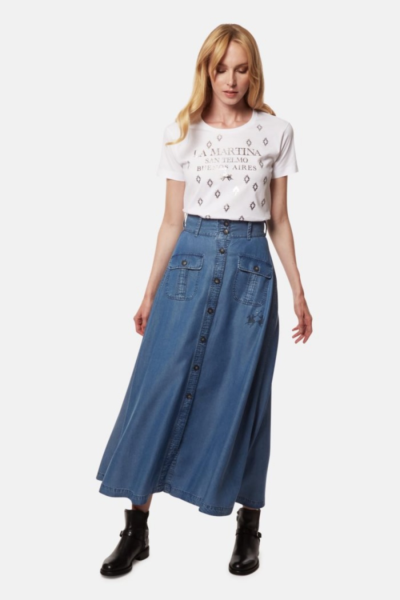 Indigo La Martina Regular-fit Long Tencel Women Skirt USA | KCF-6493