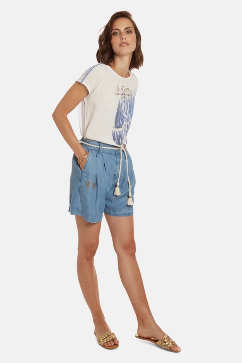 Indigo La Martina Regular-fit Tencel Women Shorts USA | WJG-6966