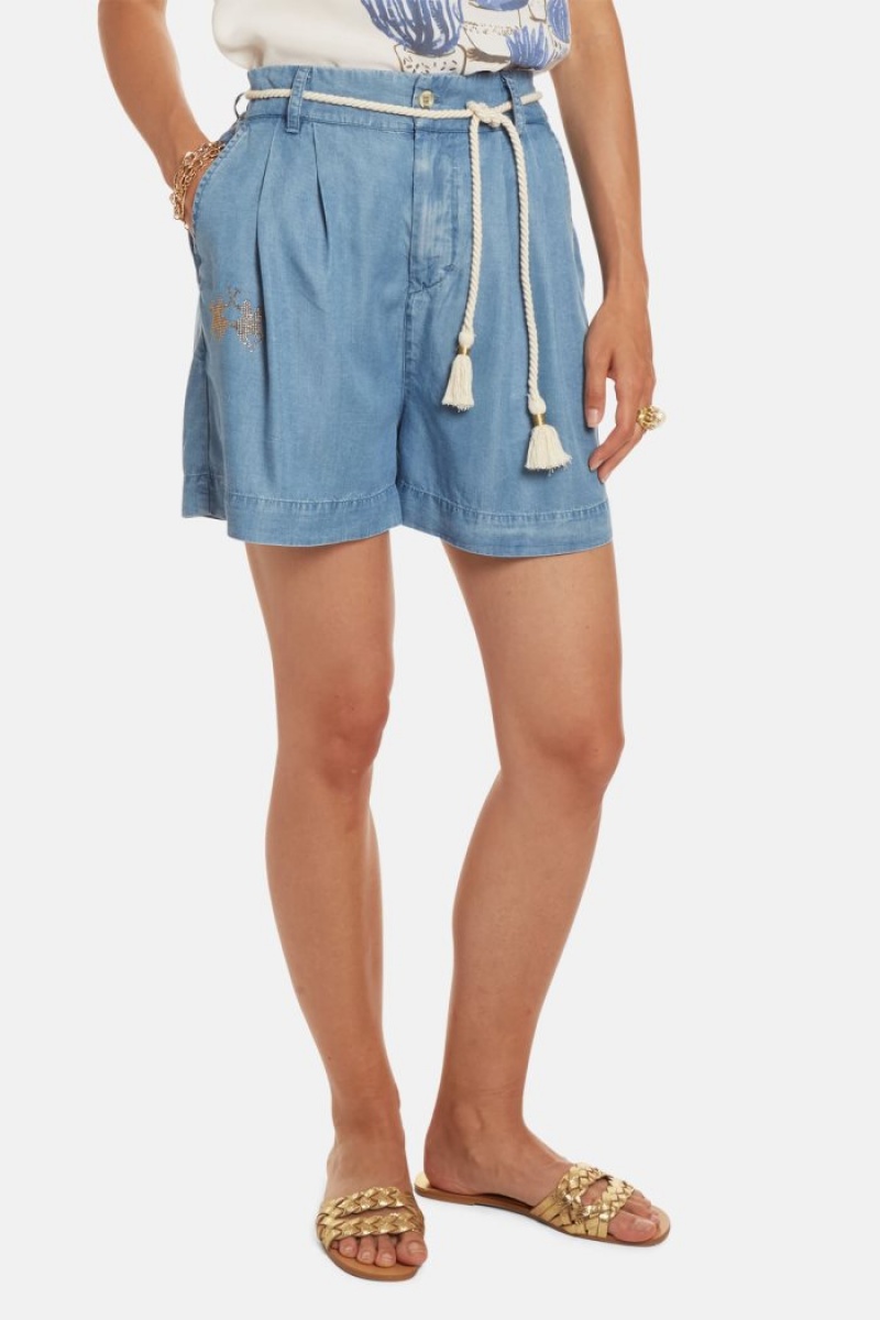 Indigo La Martina Regular-fit Tencel Women Shorts USA | WJG-6966