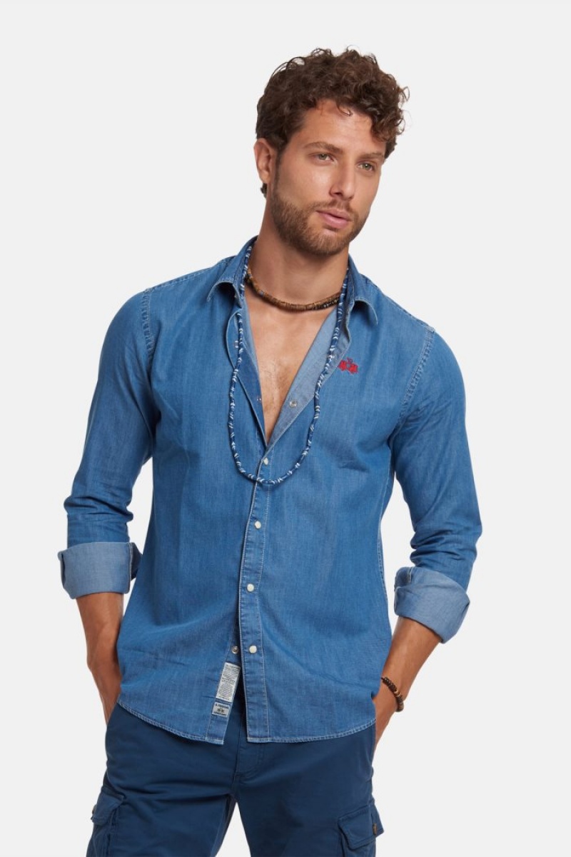 Indigo La Martina Slim-fit Denim Men Shirts USA | VZG-8811