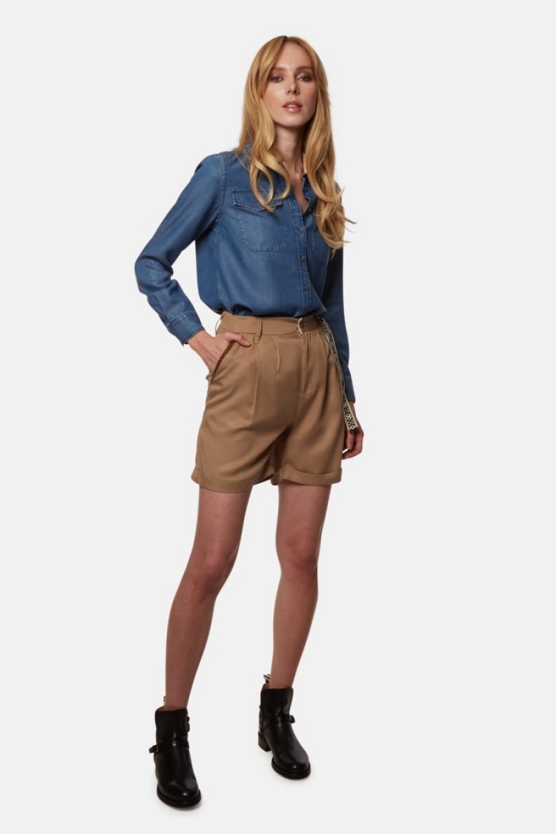 Khaki La Martina Regular-fit Lyocell Women Shorts USA | KUV-2529