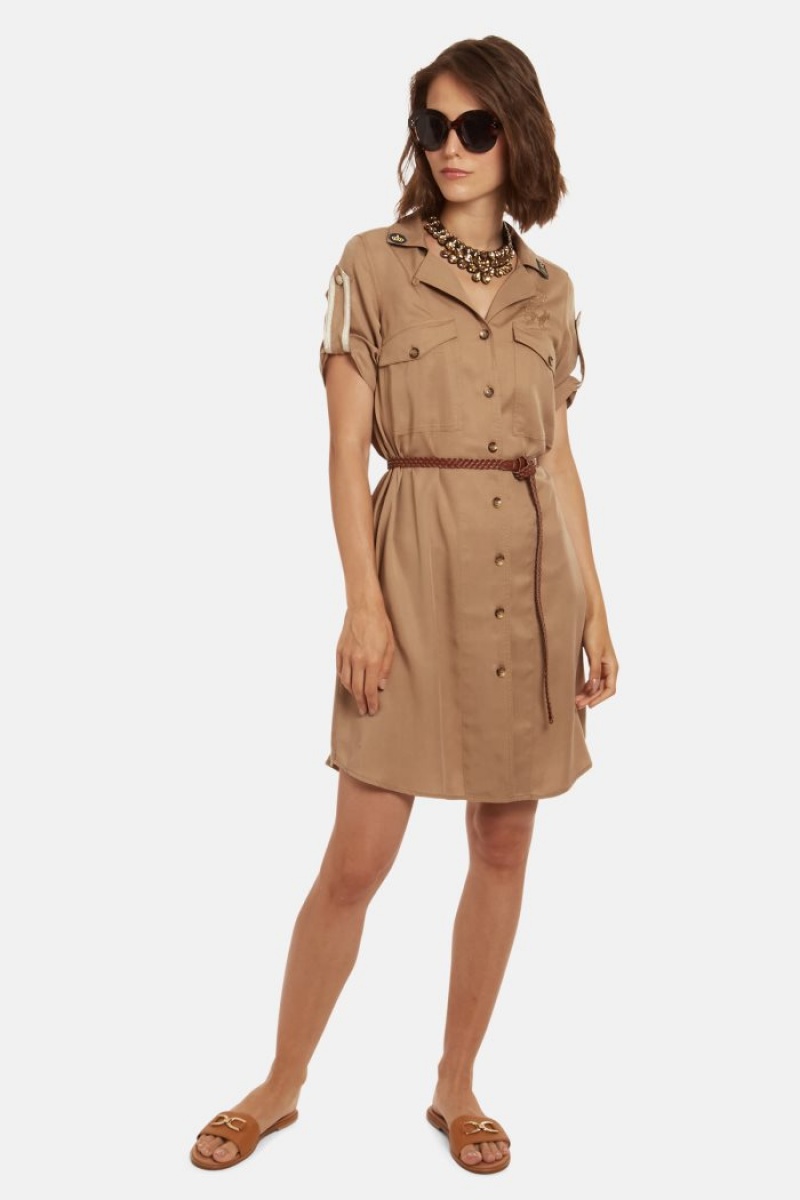 Khaki La Martina Regular-fit Synthetic Fibre Women Shirt Dress USA | TIB-2355