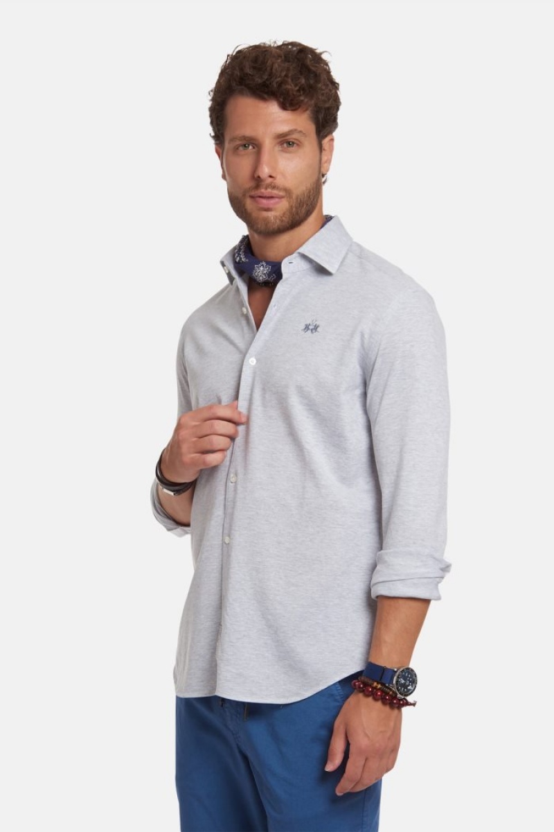 Light Grey La Martina Regular-fit 100% Cotton Men Shirts USA | UOD-3844