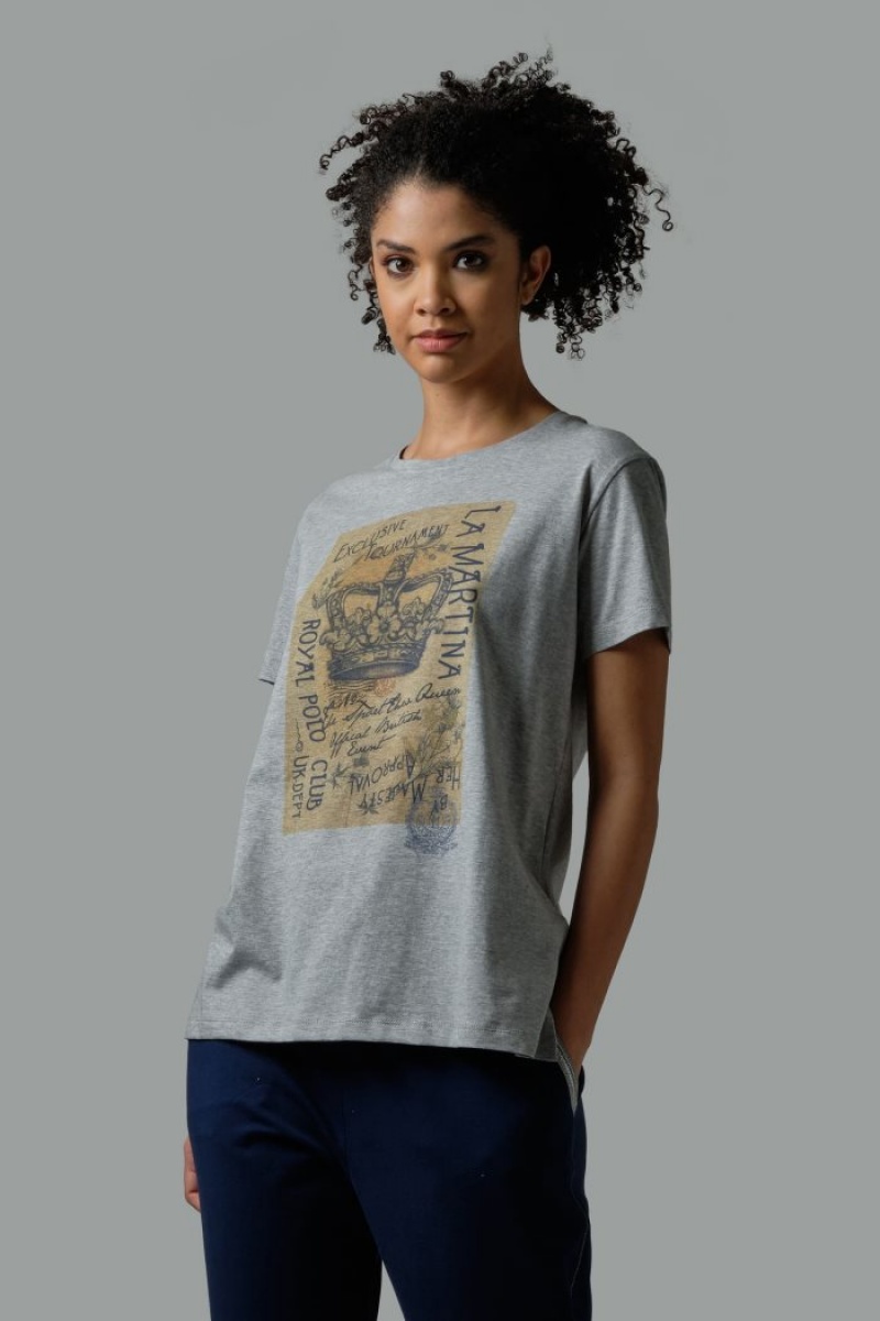 Light Grey La Martina Regular-fit 100% Cotton Women T Shirts USA | ATP-9331