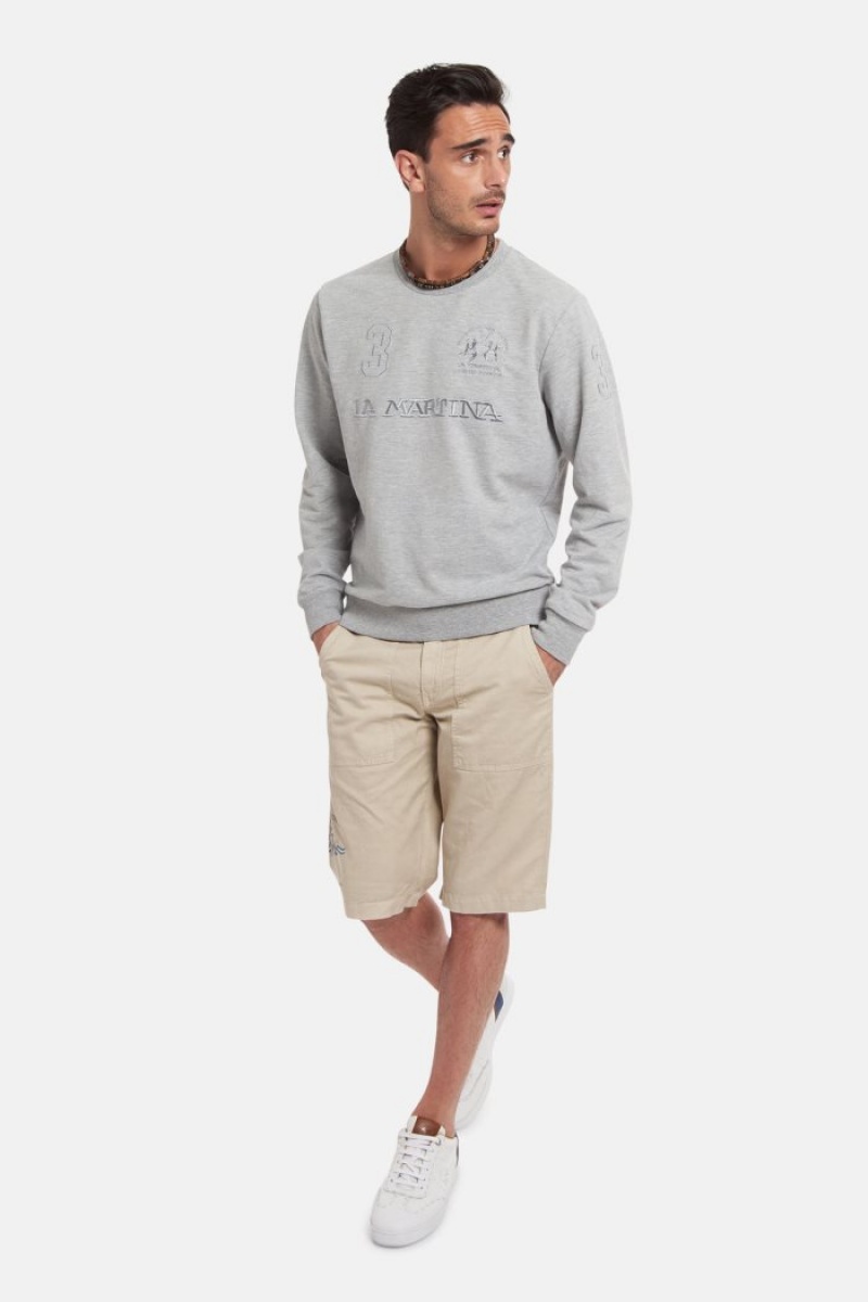 Light Grey La Martina Regular-fit Brushed Cotton Men Sweatshirt USA | KBJ-9777