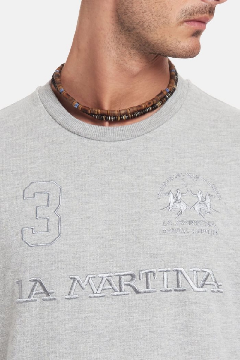 Light Grey La Martina Regular-fit Brushed Cotton Men Sweatshirt USA | KBJ-9777