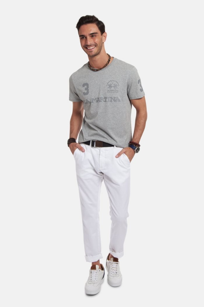 Light Grey La Martina Regular-fit Cotton Men T Shirts USA | QMC-5267