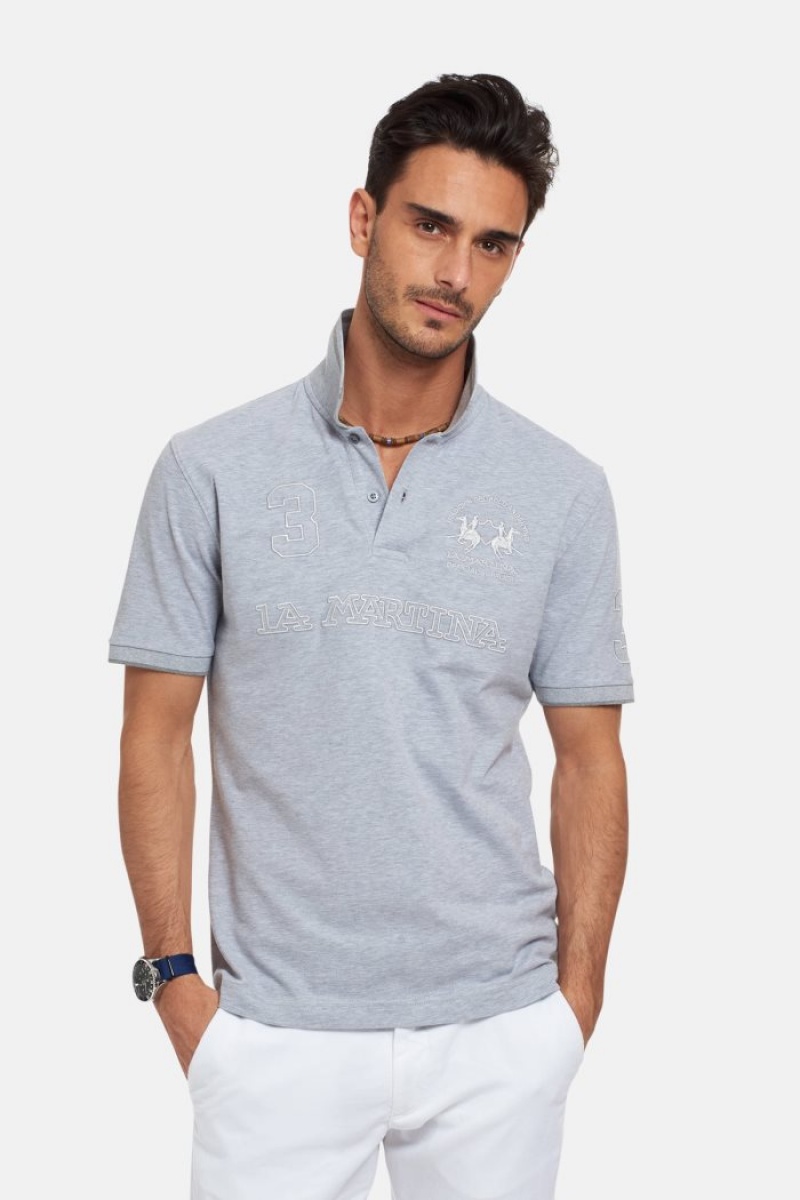 Light Grey La Martina Short-sleeved Regular Fit Men Polo Shirt USA | RDB-8199