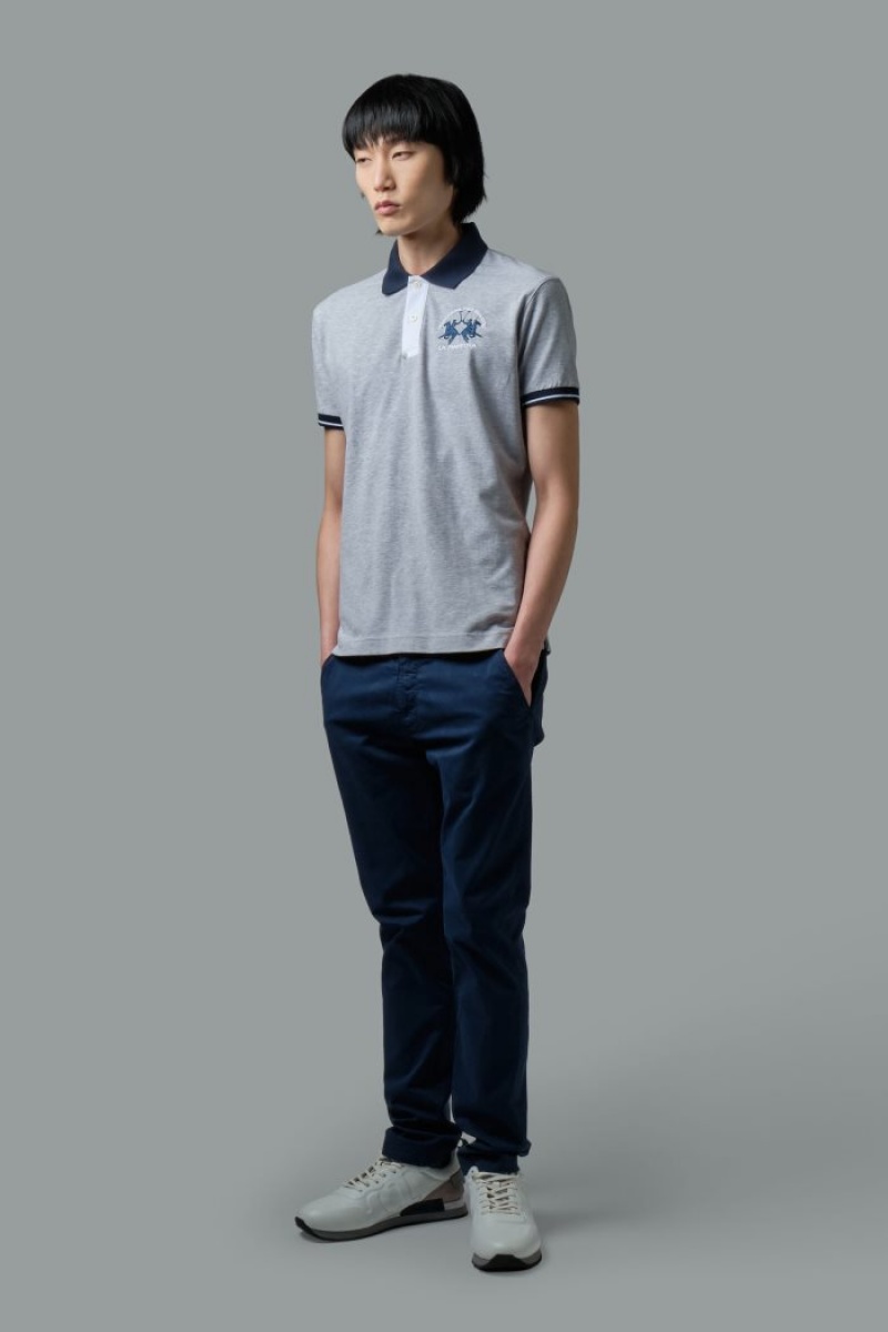 Light Grey La Martina Slim-fit Stretch Piqué Men Polo Shirt USA | GZY-0872