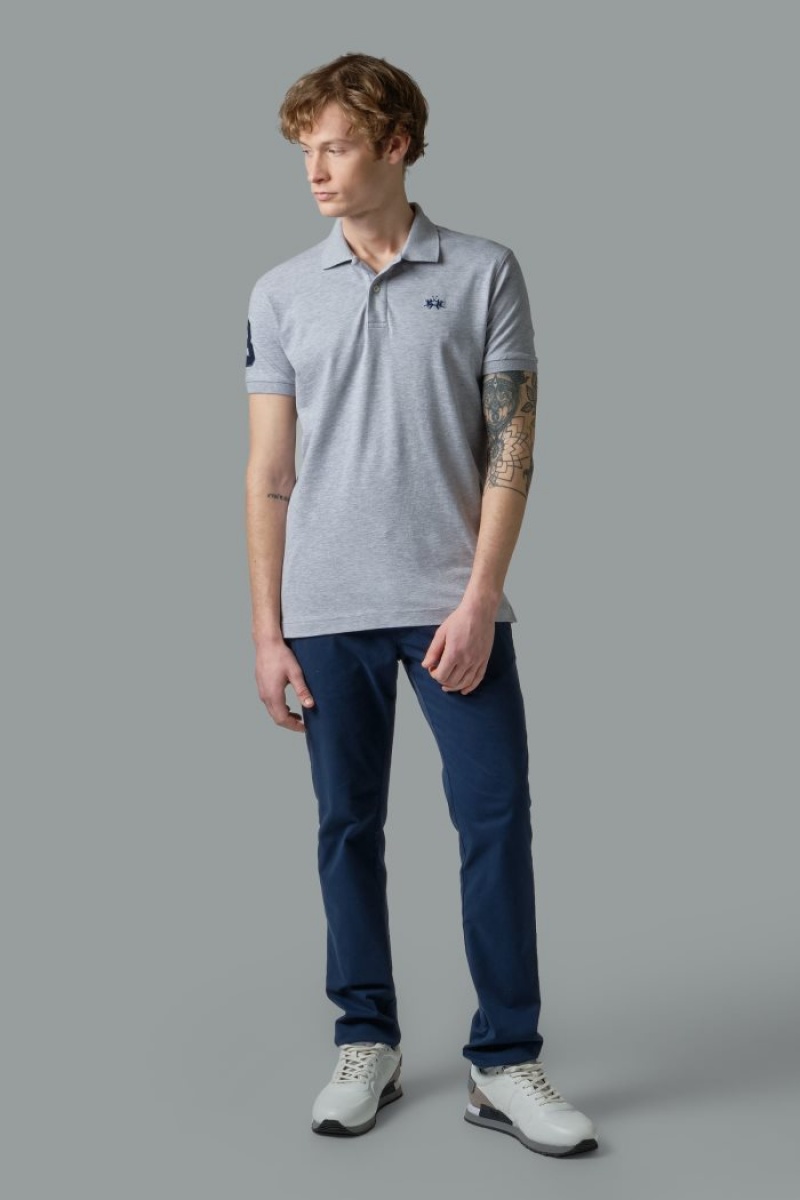 Light Grey La Martina Slim-fit Stretch Piqué Men Polo Shirt USA | PSN-6674