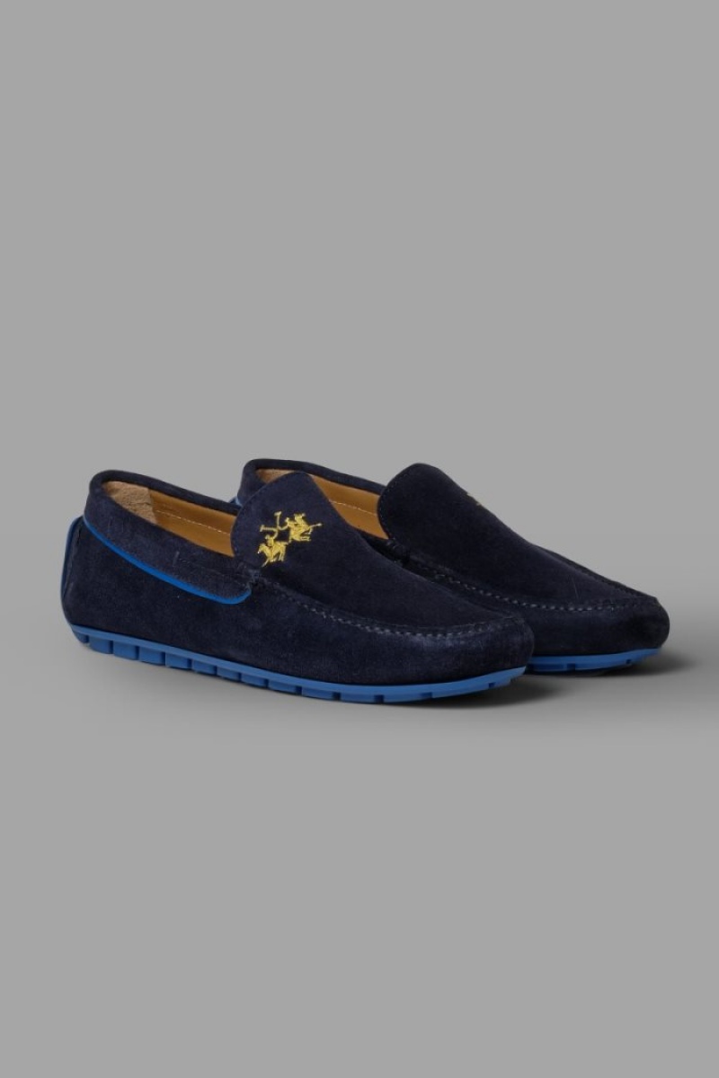 Navy Blue La Martina Suede Men Moccasins USA | MAL-1246