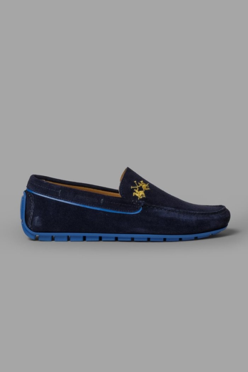 Navy Blue La Martina Suede Men Moccasins USA | MAL-1246