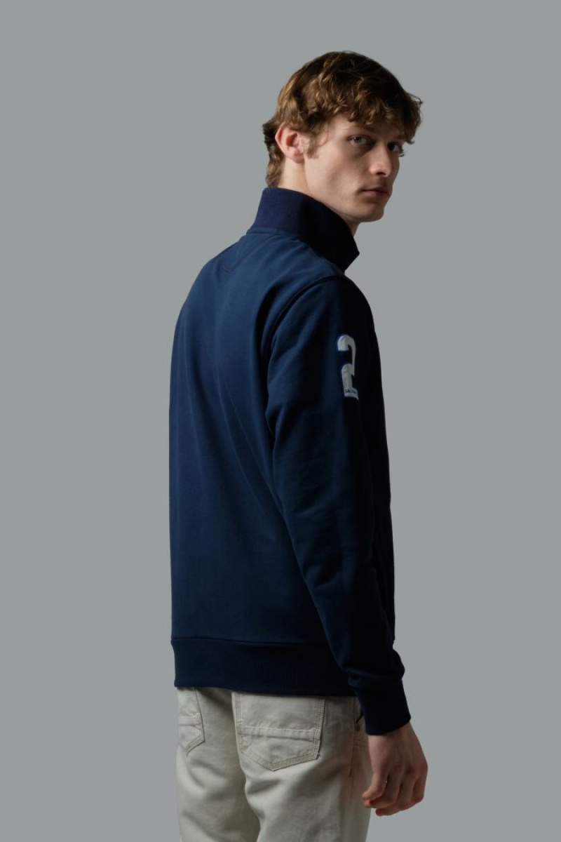 Navy La Martina Brushed Cotton Men Sweatshirt USA | UYU-7912