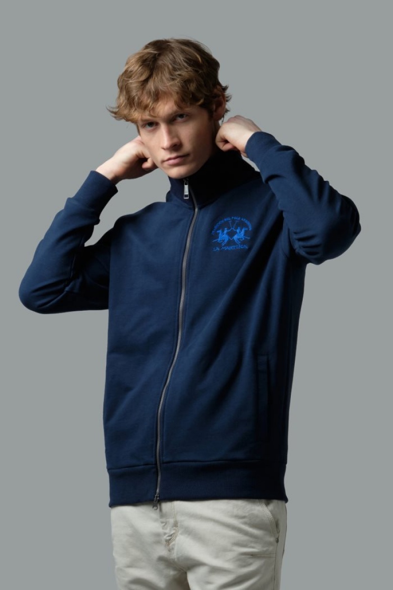 Navy La Martina Brushed Cotton Men Sweatshirt USA | UYU-7912