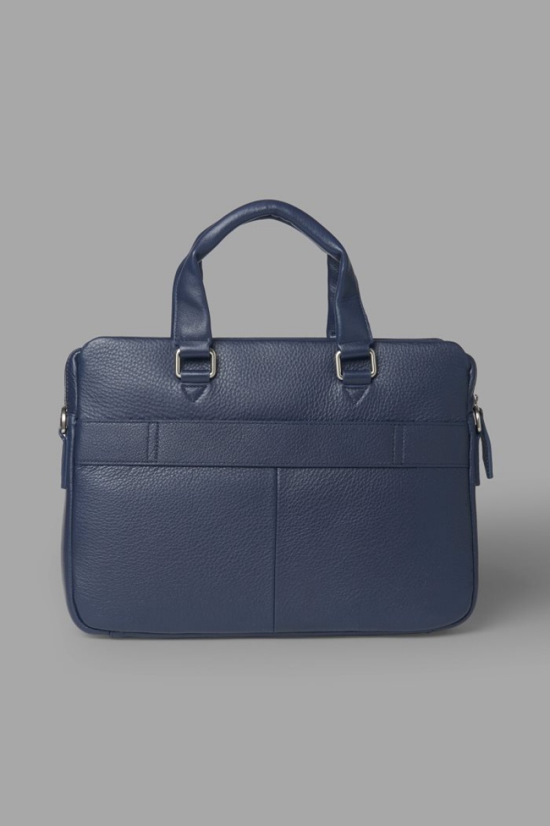 Navy La Martina Double-handle Leather Men Briefcase USA | EYE-1602