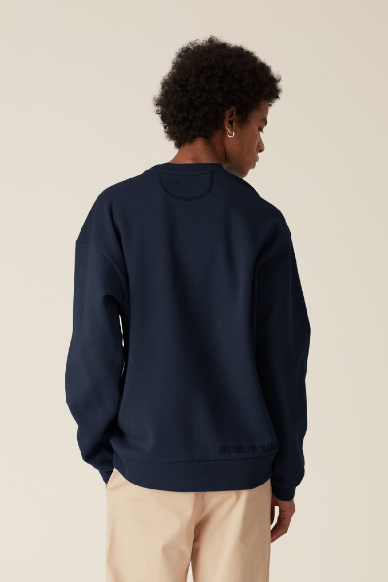 Navy La Martina LMRTN Crew-neck Sweatshirt USA | MOB-5911