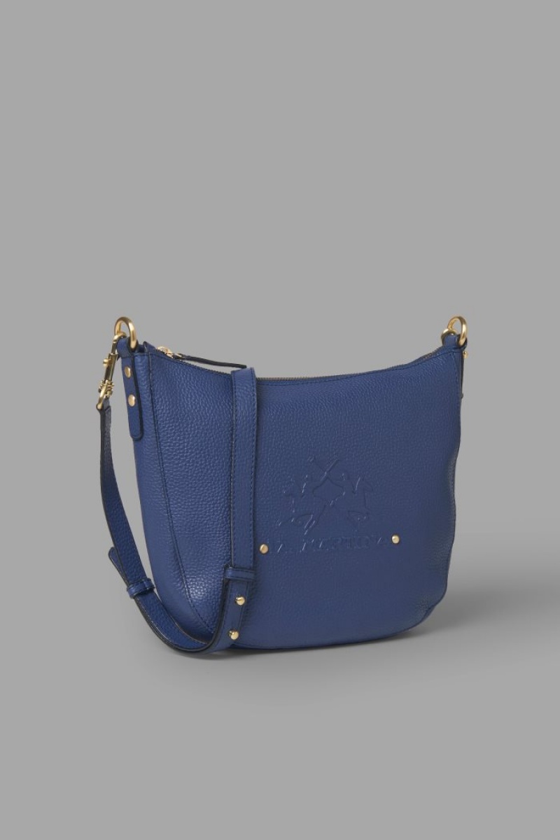 Navy La Martina Leather Crossbody Half-moon Women Bags USA | MWQ-5973