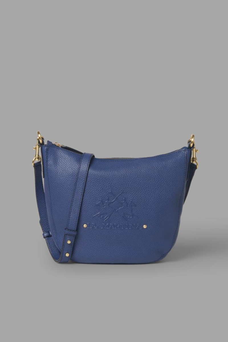 Navy La Martina Leather Crossbody Half-moon Women Bags USA | MWQ-5973