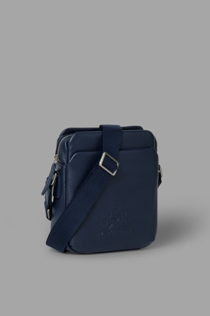 Navy La Martina Leather Men Crossbody Bag USA | IRZ-6385