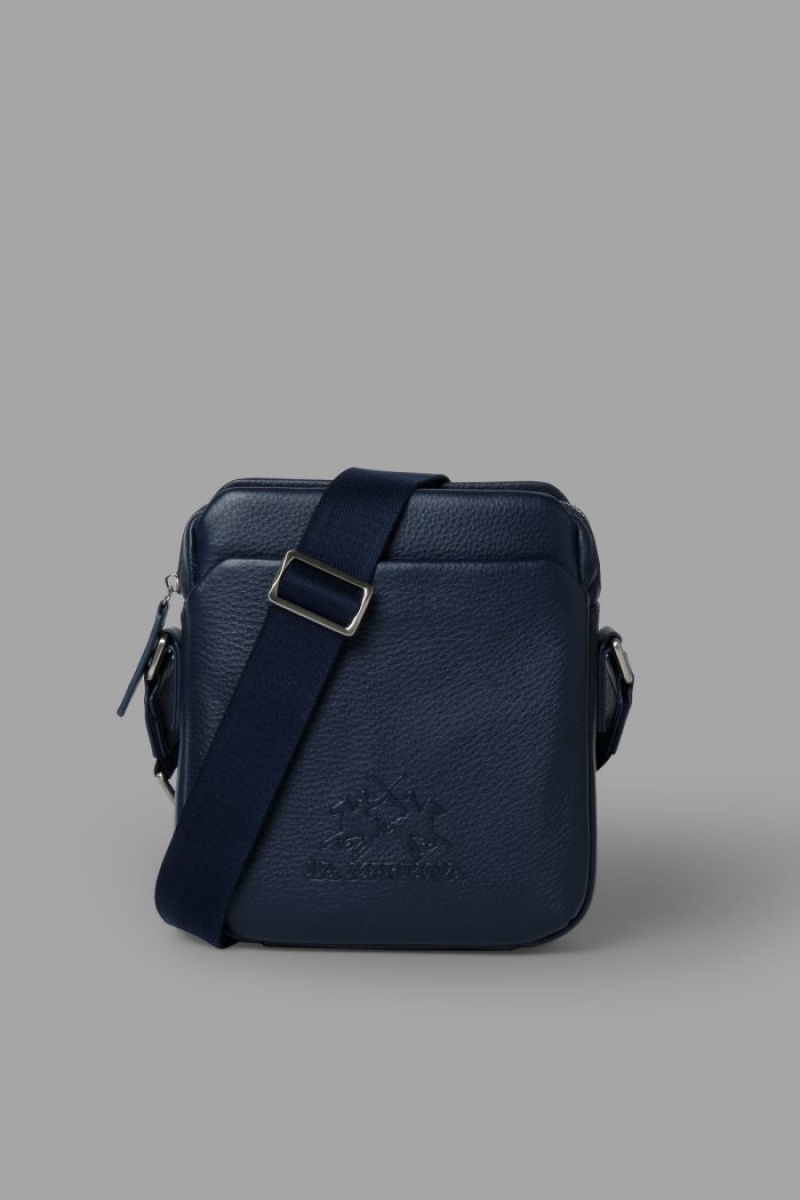 Navy La Martina Leather Men Crossbody Bag USA | IRZ-6385