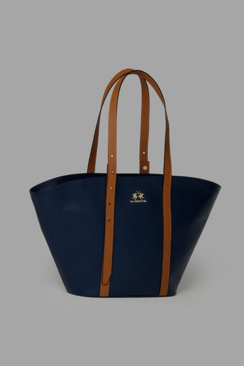 Navy La Martina Leather Trapeze Women Bags USA | UFN-4180