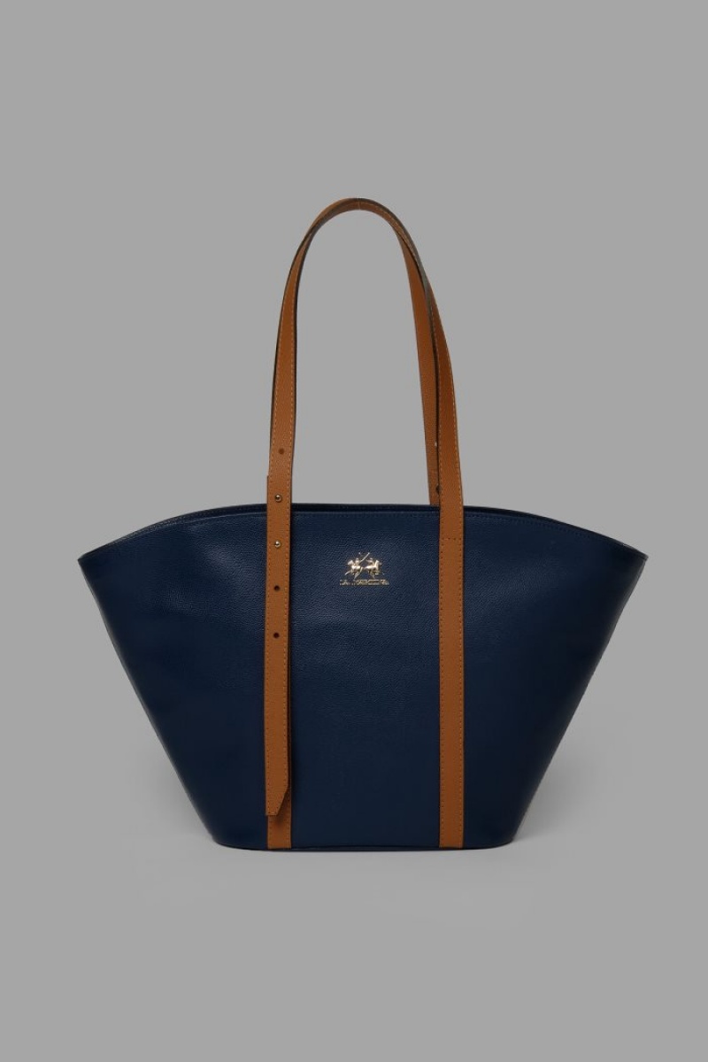 Navy La Martina Leather Trapeze Women Bags USA | UFN-4180