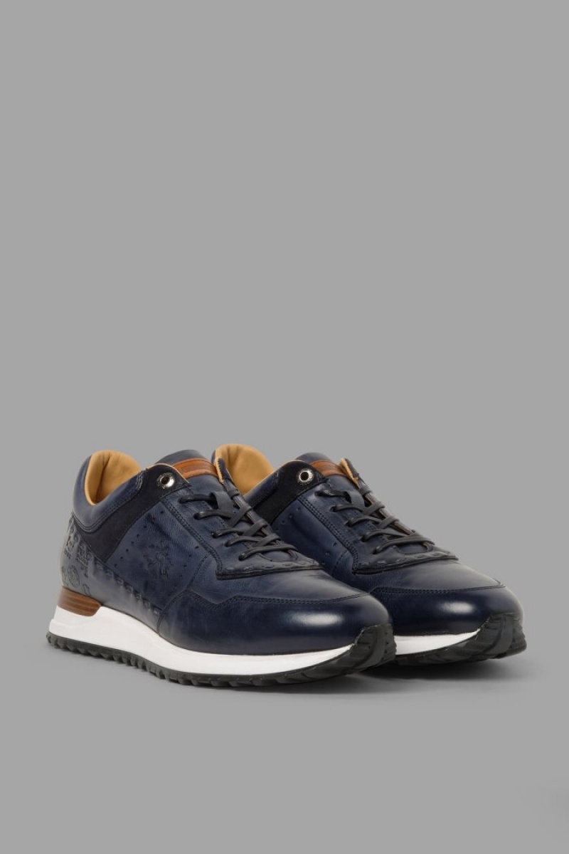 Navy La Martina Leather With A Two-tone Crepe Sole Men Sneakers USA | KSN-1245