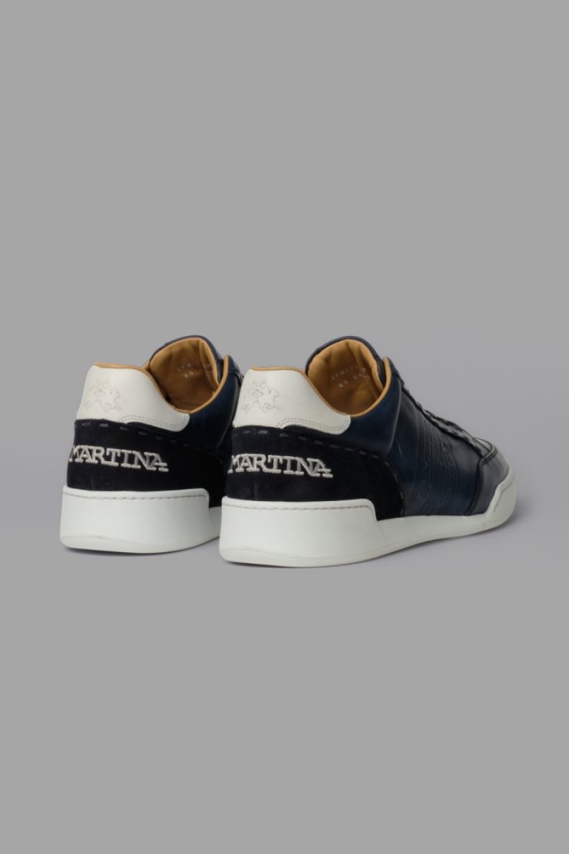 Navy La Martina Leather With A White Crepe Sole Men Sneakers USA | VYO-1518