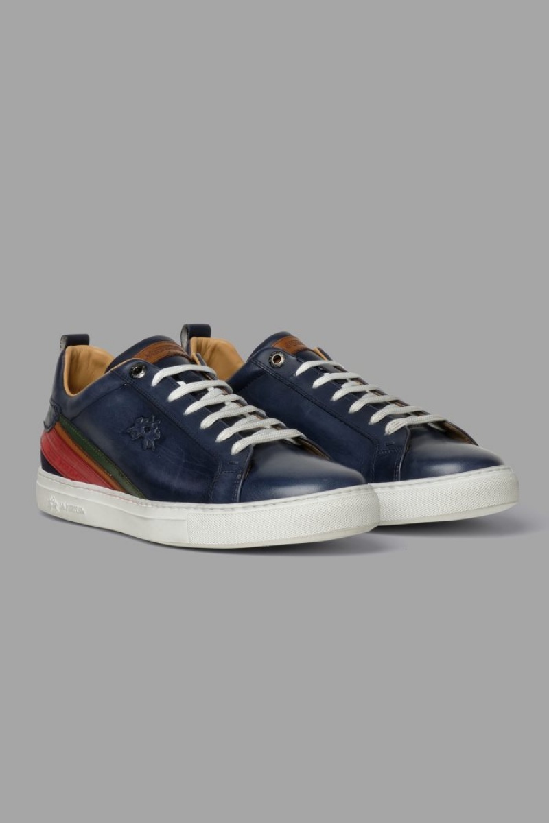 Navy La Martina Leather With A White Crepe Sole Men Sneakers USA | WRM-4852