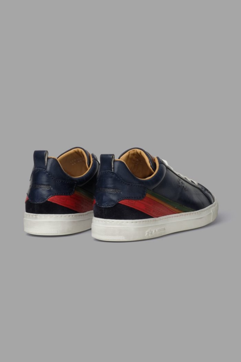 Navy La Martina Leather With A White Crepe Sole Men Sneakers USA | WRM-4852