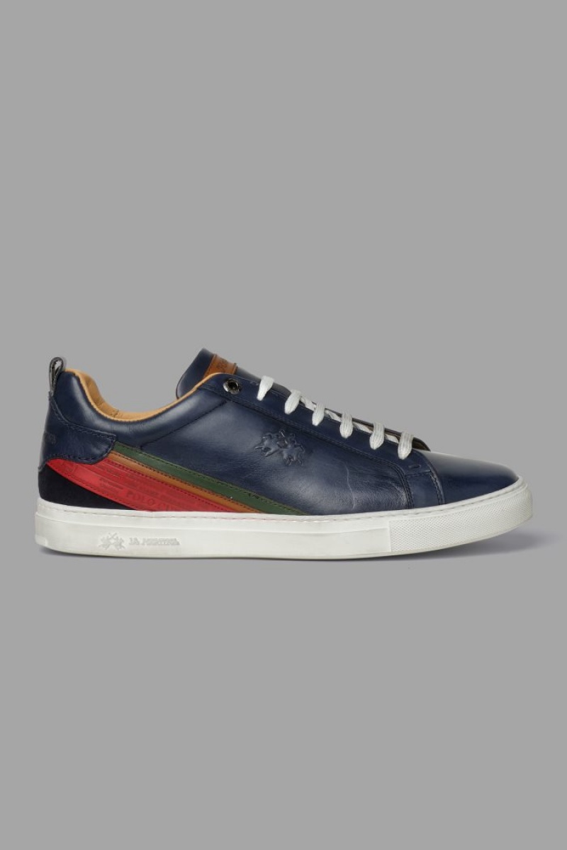 Navy La Martina Leather With A White Crepe Sole Men Sneakers USA | WRM-4852