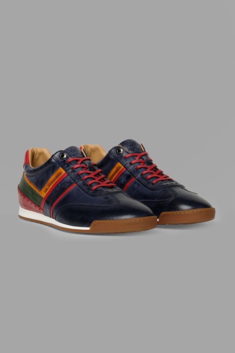 Navy La Martina Multicoloured Leather Men Sneakers USA | TFX-8683