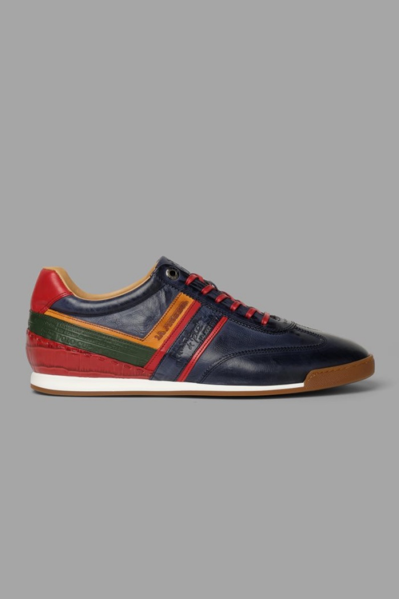 Navy La Martina Multicoloured Leather Men Sneakers USA | TFX-8683