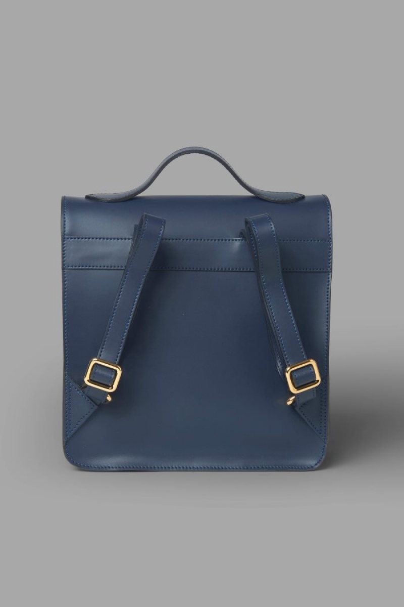 Navy La Martina Rectangular Leather Women Backpacks USA | RKE-3808