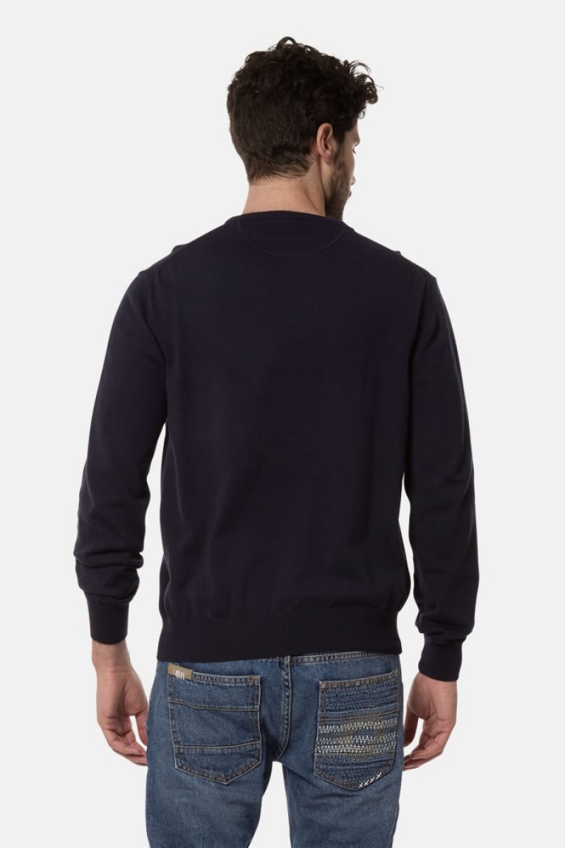 Navy La Martina Regular-fit Brushed Cotton Men Sweatshirt USA | RUI-8958