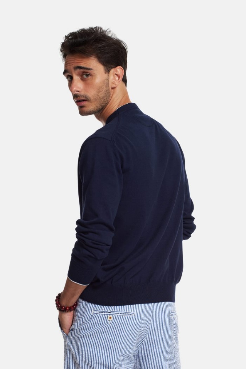 Navy La Martina Regular-fit Brushed Cotton Men Sweatshirt USA | GWU-4838