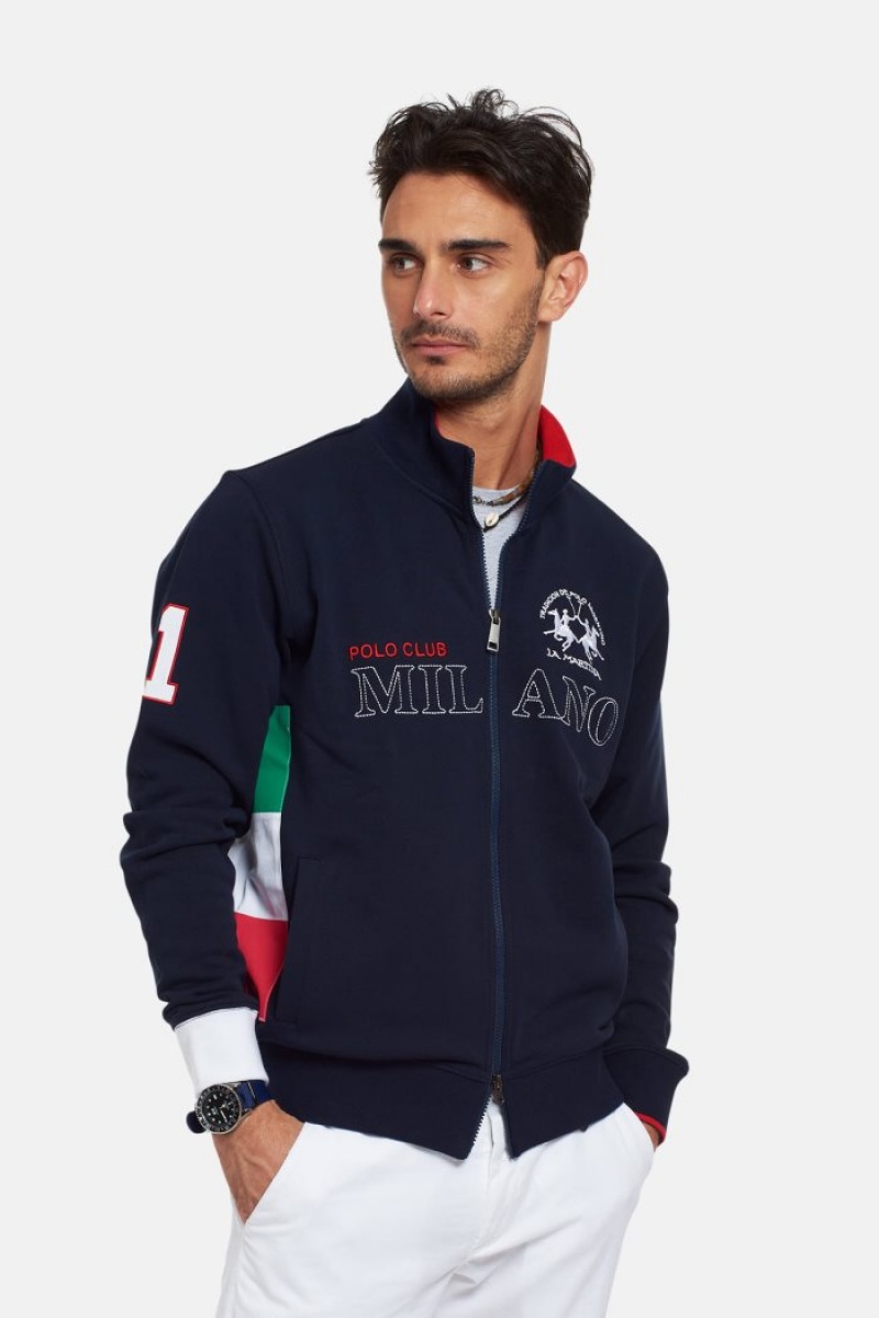 Navy La Martina Regular-fit Brushed Cotton Men Sweatshirt USA | CRR-5667