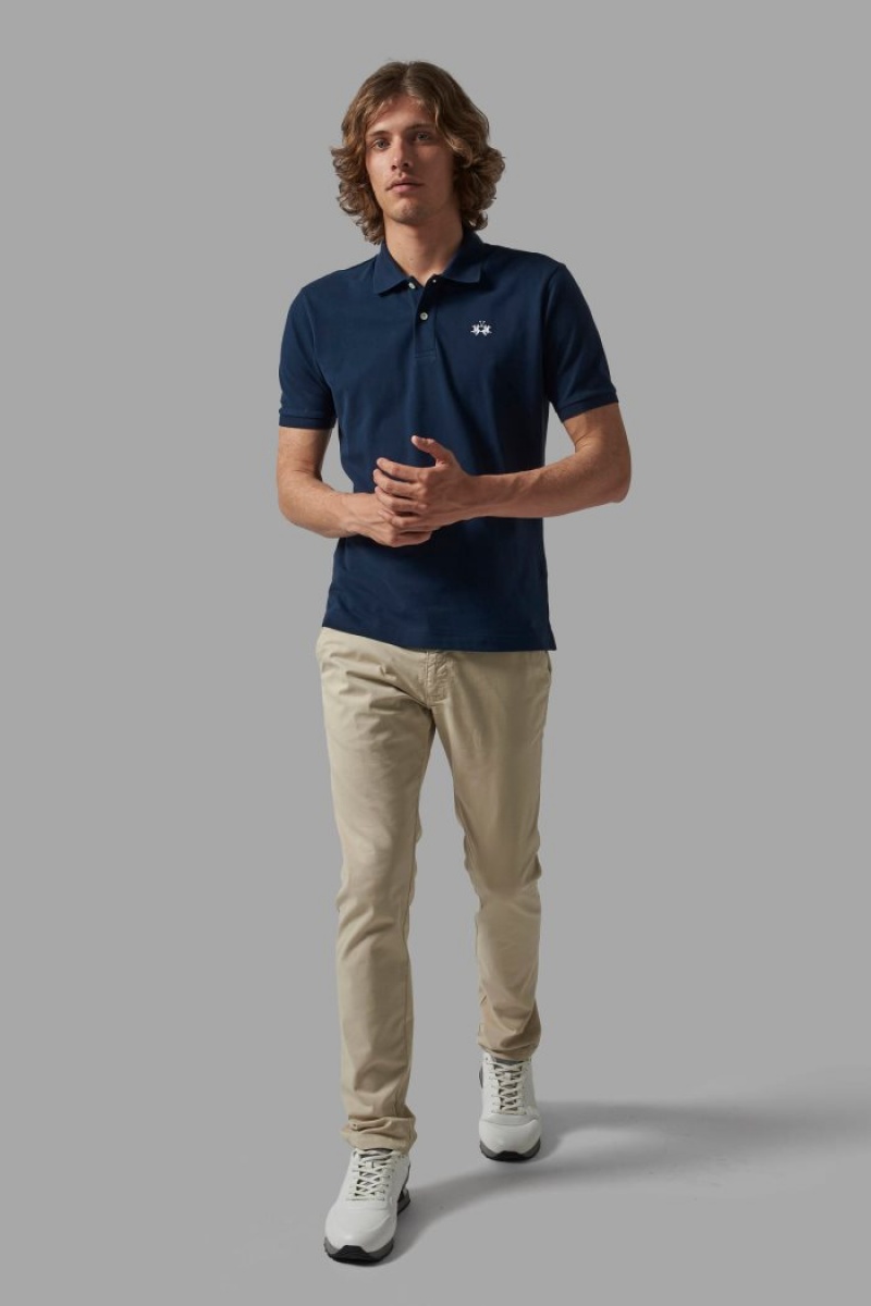 Navy La Martina Regular-fit Classic Piqué Men Polo Shirt USA | YUM-2484