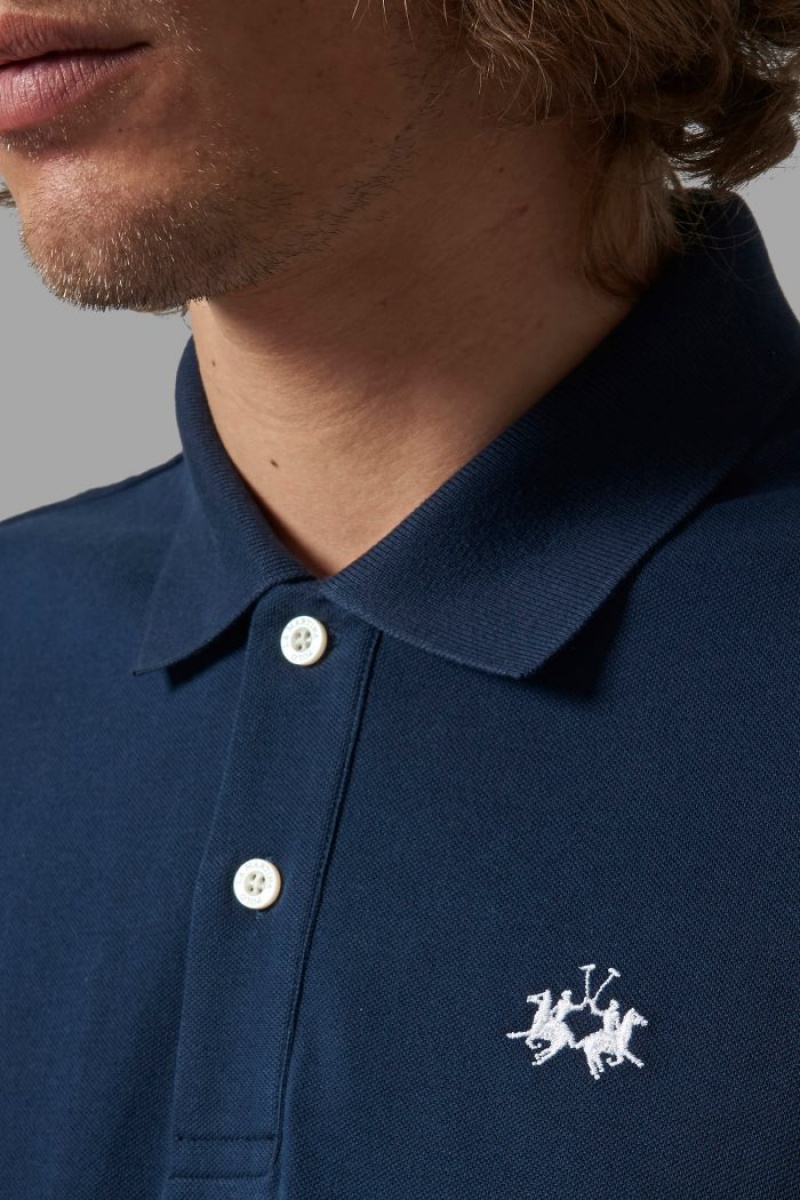 Navy La Martina Regular-fit Classic Piqué Men Polo Shirt USA | YUM-2484