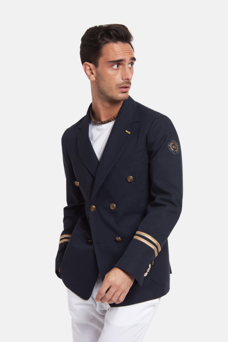 Navy La Martina Regular-fit Cotton Men Blazers USA | VCJ-4733